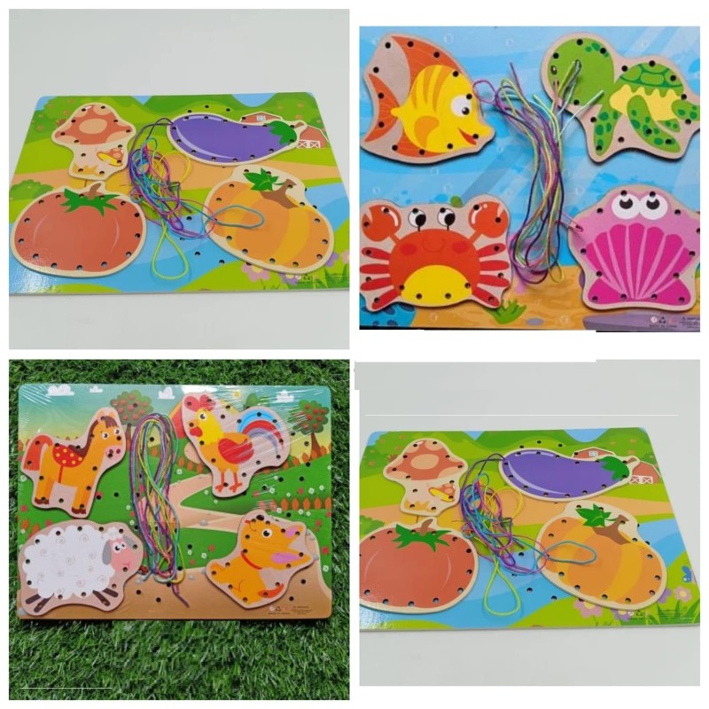 Wooden lacing Board Sea animals, vegitable puzzle game