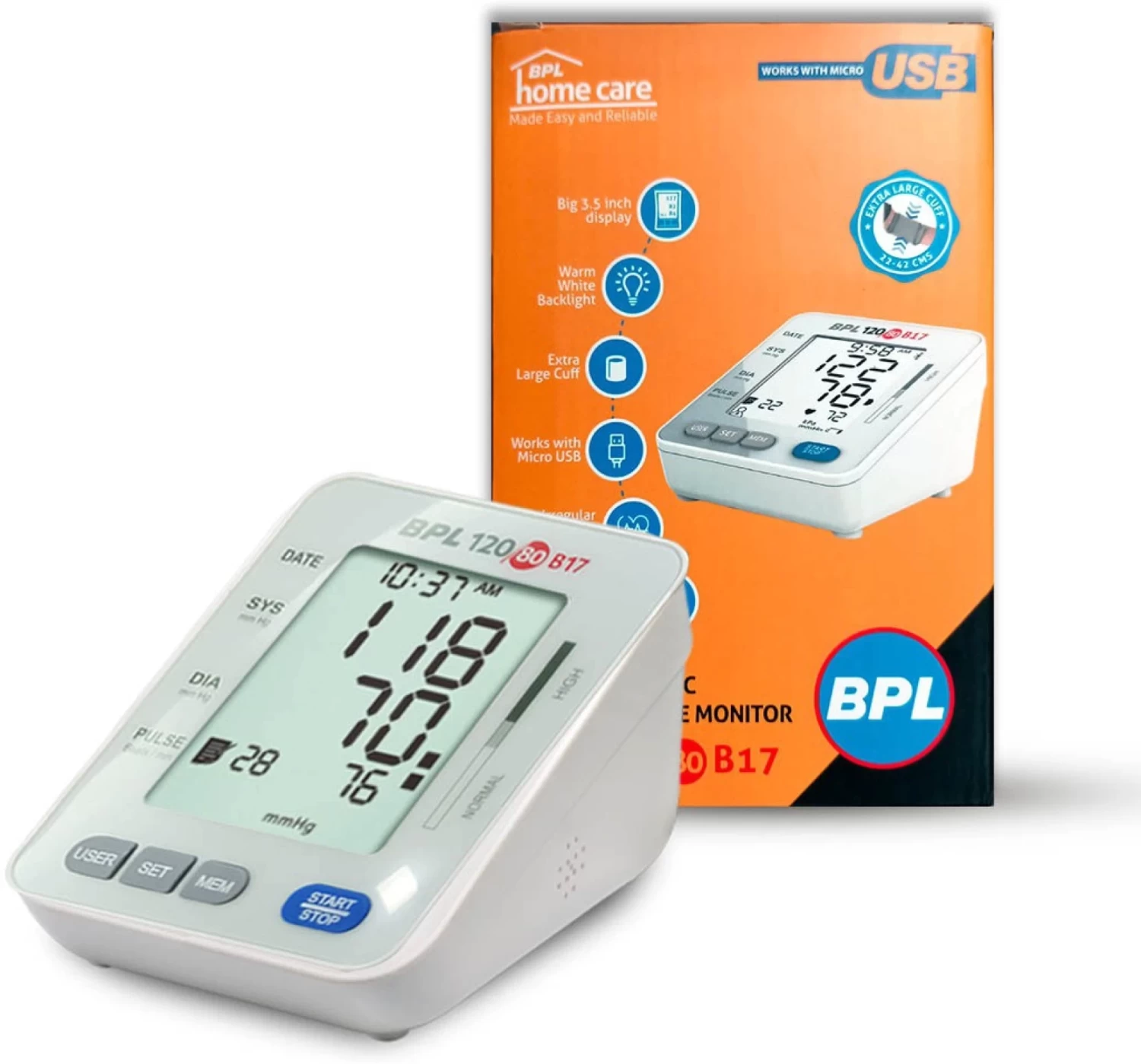 BPL B17 Digital Blood Pressure Monitor Fully Automatic BP Checking Machine with USB type-C port, LCD Display