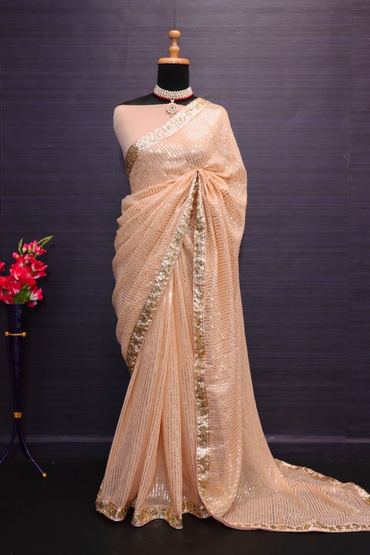 Fancy Saree With Thread Work, Sequence Work