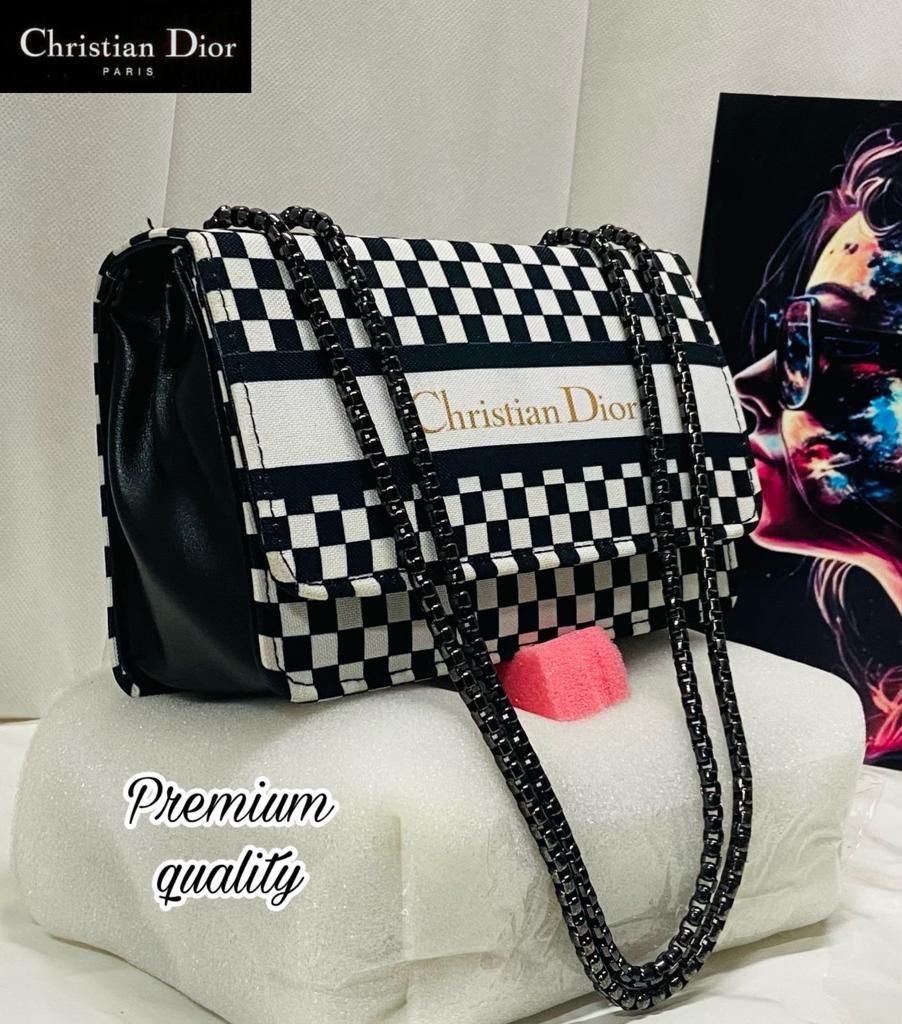 Black & white  Check print crossbody sling handbag
