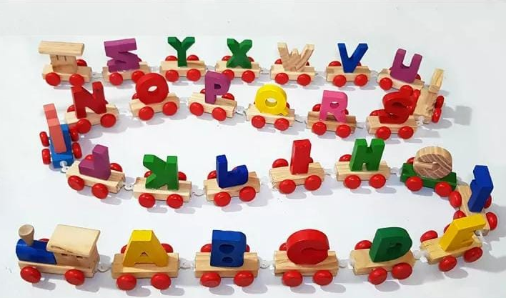 Wooden Alphabet Letters Train Pretend Play Early Educational Toy for Toddlers Children