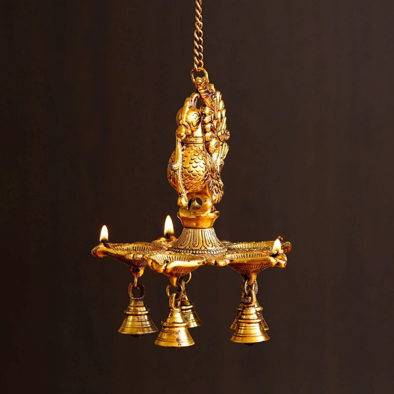 Peacock Diya With Bell