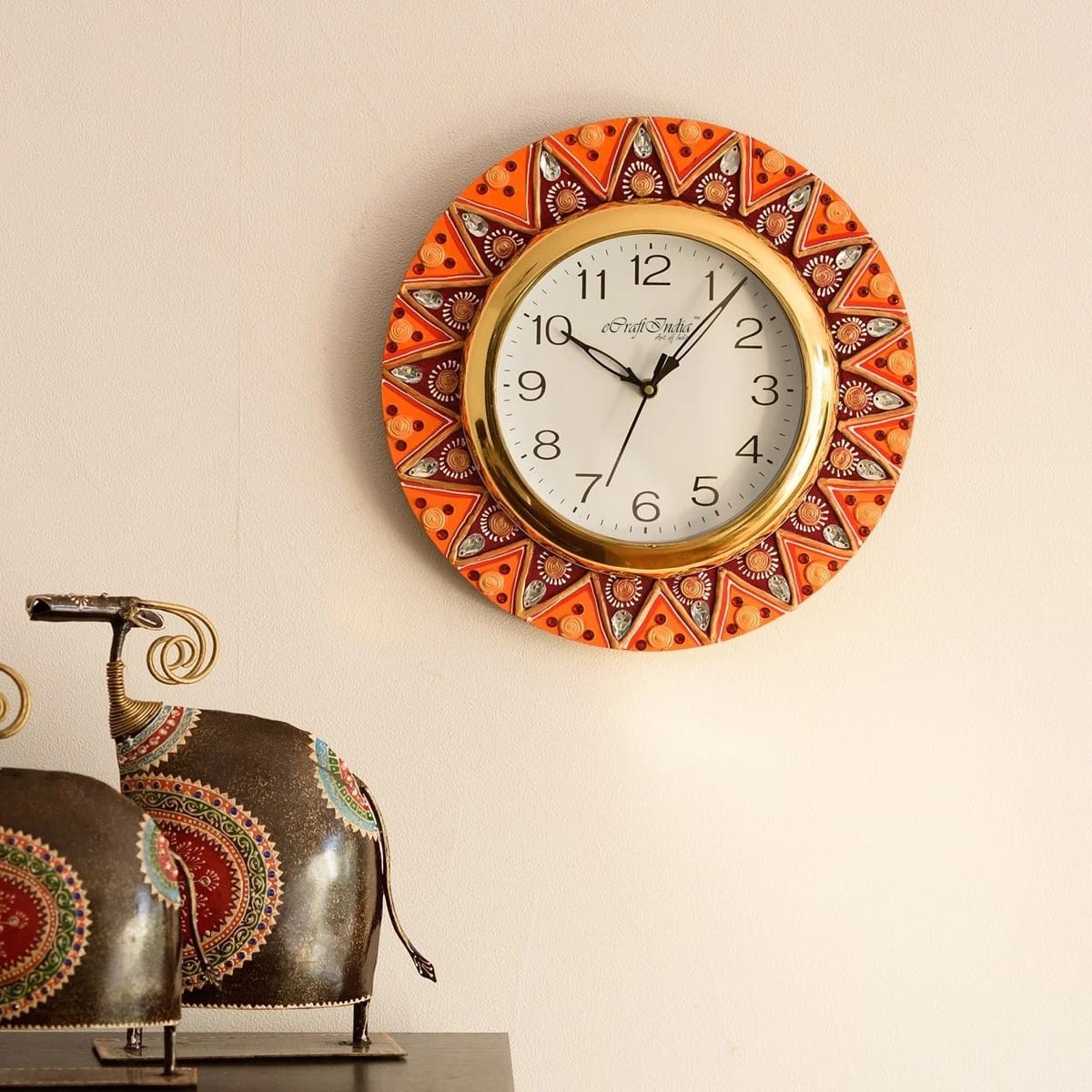 Decorative Papier Mache Wooden Wall Clock