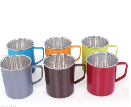 Samyaka Pack of 6 Insulated Plastic Inner Stainless Steel Mugs