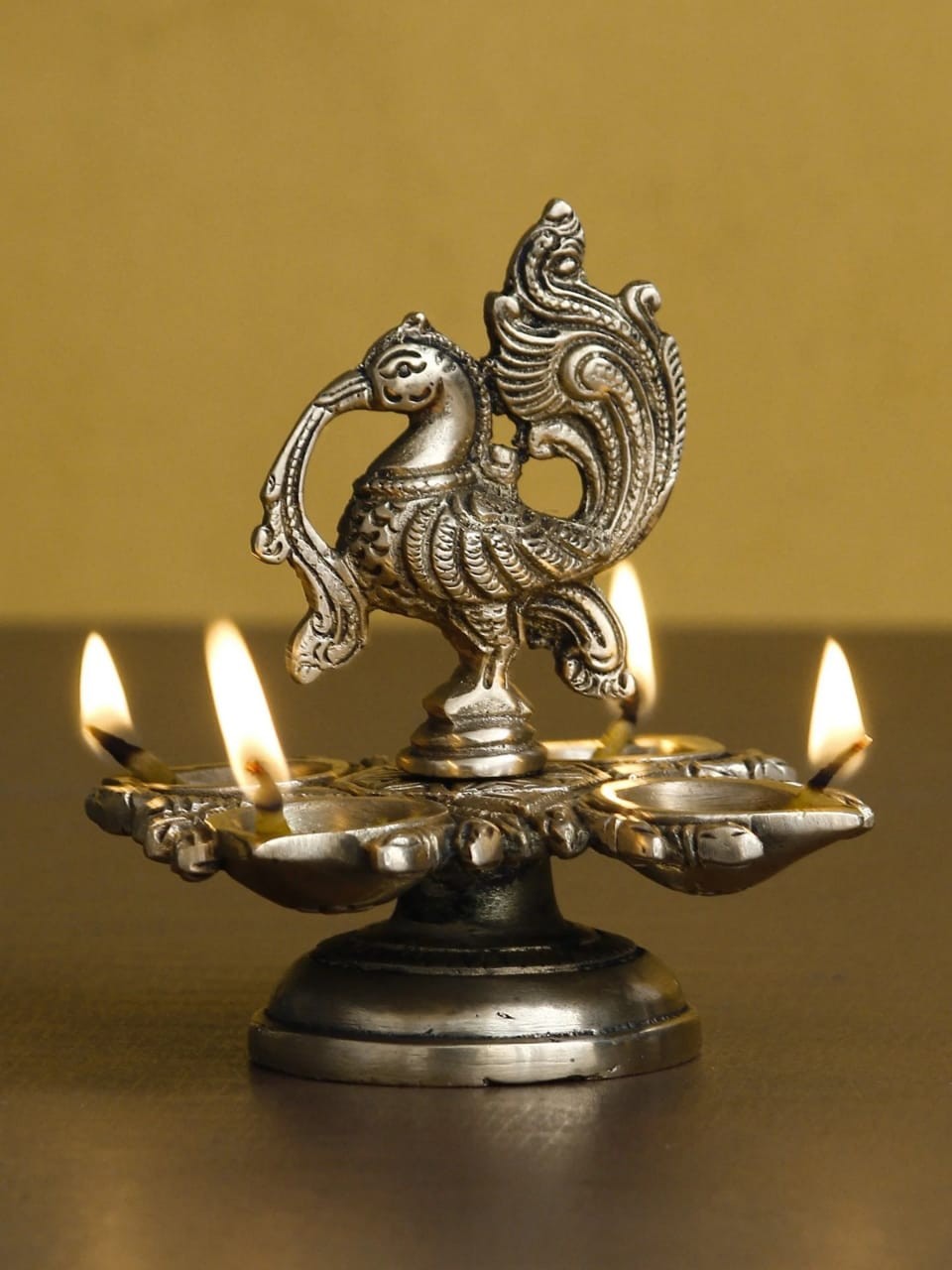 Peacock Diya for 4 Wicks