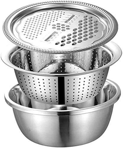 Multipurpose Steel Bowl, Drain Basket, Grater